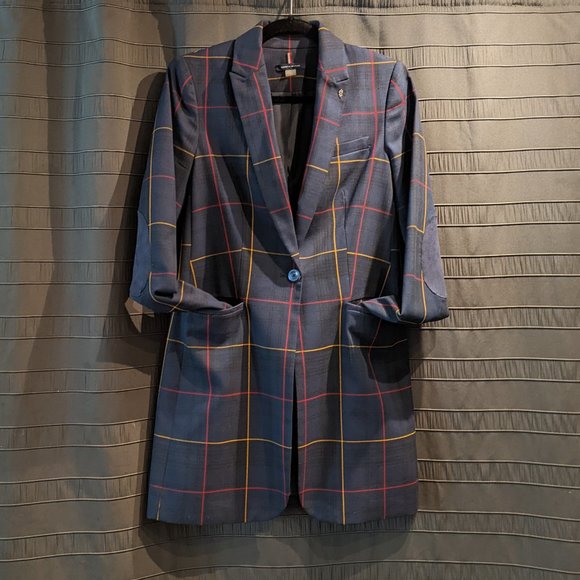 Tommy Hilfiger Windowpane Plaid One-Button Topper Jacket Blazer Size 4 Oversized - Picture 4 of 15